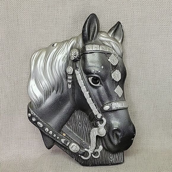 Pair Black Stallion Horse Wall Plaques Chalkware Plaster Miller Studios 1964 - Picture 8 of 11